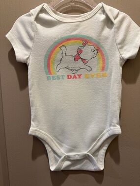 Disney White Bodysuit with Pastel Rainbow & Puppy Graphic